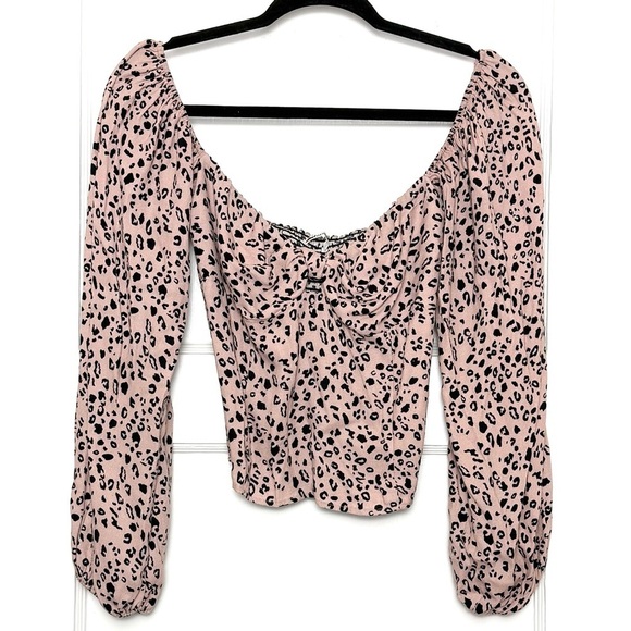 REFORMATION Leopard Sweetheart Neck Puff Sleeve Off-Shoulder Smocked Back Top 4 - Picture 2 of 8